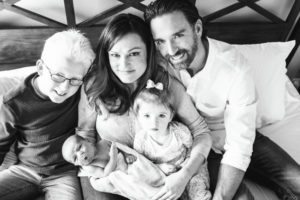 b&w family with newborn
