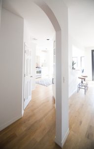 Tulsa Remodel Reveal Modern White Farmhouse white brick kitchen adjustable height bar stools world market-1