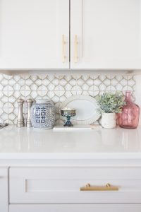 Affordable Ceramic Patterned Tile Backsplash affordable modern gold bar stools white kitchen with gold hardware design ideas patterned tile backsplash kitchen gold kitchen lantern lighting