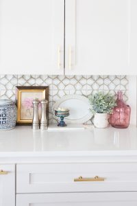 Affordable Ceramic Patterned Tile Backsplash affordable modern gold bar stools white kitchen with gold hardware design ideas patterned tile backsplash kitchen gold kitchen lantern lighting