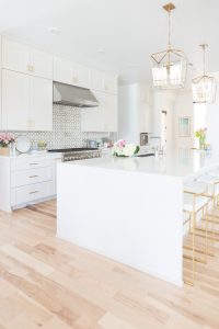 Affordable Ceramic Patterned Tile Backsplash affordable modern gold bar stools white kitchen with gold hardware design ideas patterned tile backsplash kitchen gold kitchen lantern lighting
