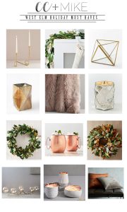 Simple Ways to Decorate for the Holidays from West Elm holiday must haves mercury faceted candles magnolia garland magnolia wreath brass candleholders cooper votive candles
