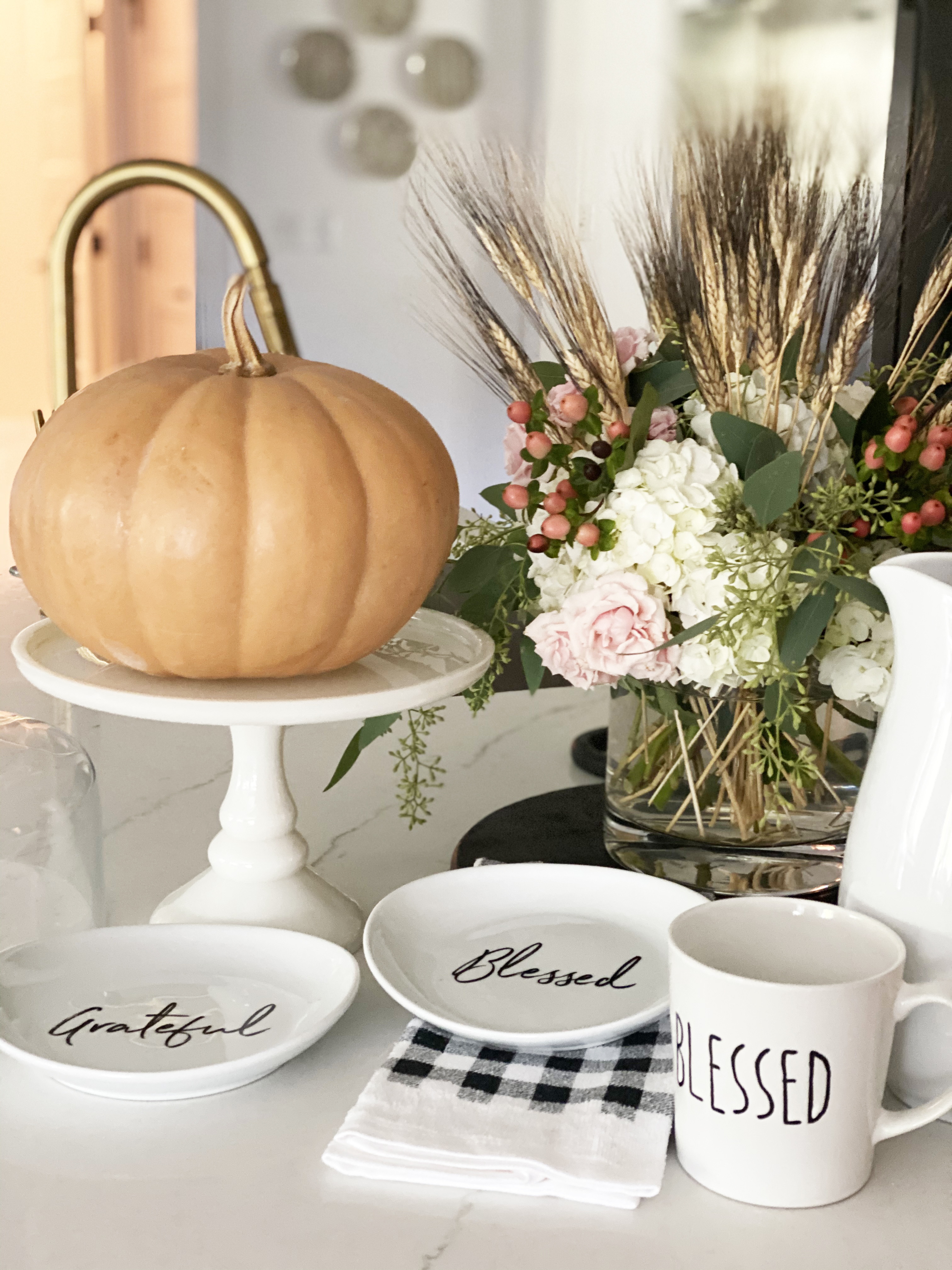 Affordable Fall Front Porch and Tabletop Decor Ideas pumpkins and fall decor black and white tabletop blessed decor