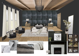 CC and Mike 2020 Project Recap and 2021 PREVIEW black master bedroom with wood ceiling design board