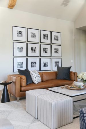 the leather sofa and gallery wall- Stone Bluff